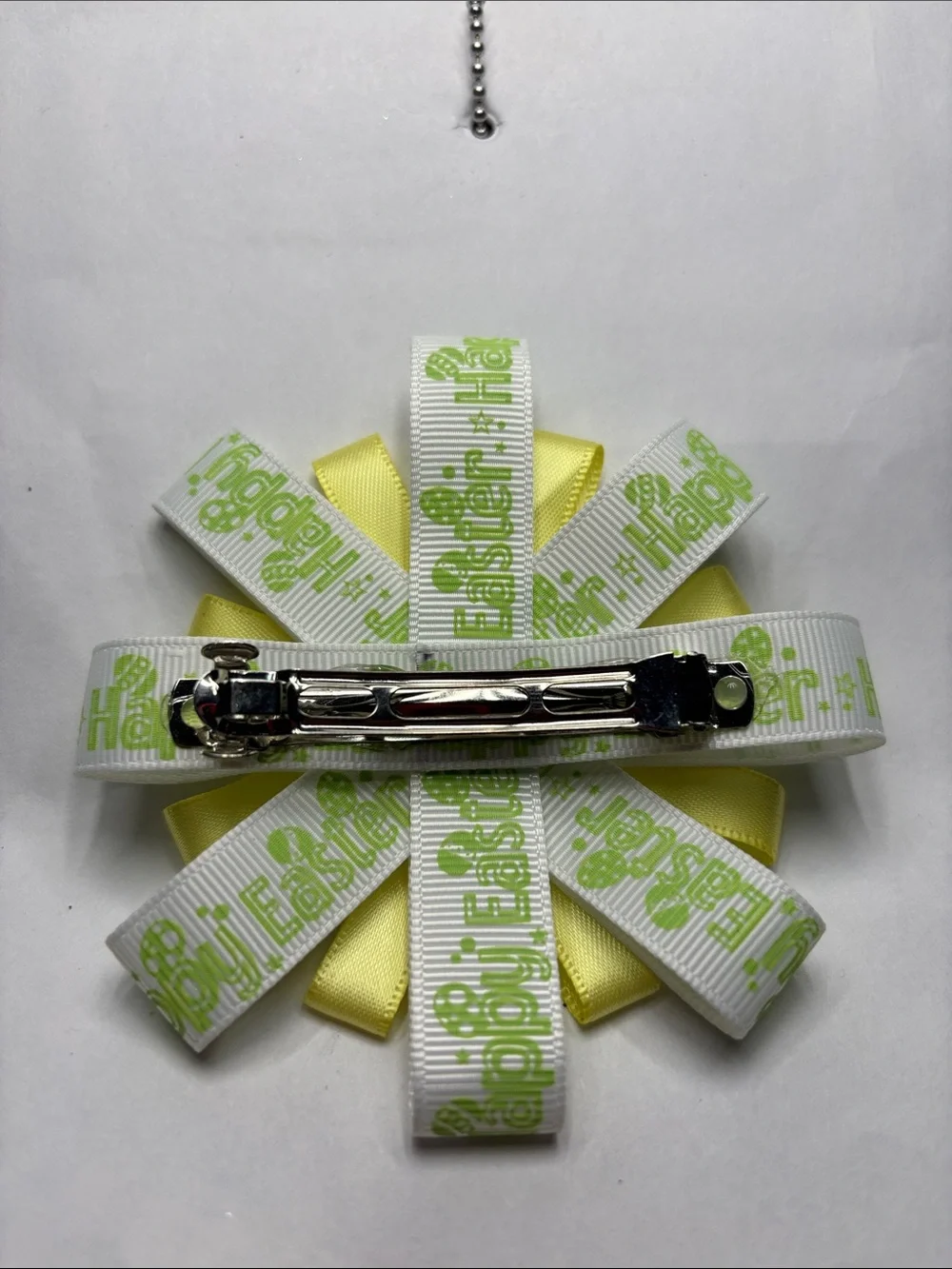 Easter Ribbon Hair Bow with Bunny Egg Center - Yellow & Lime